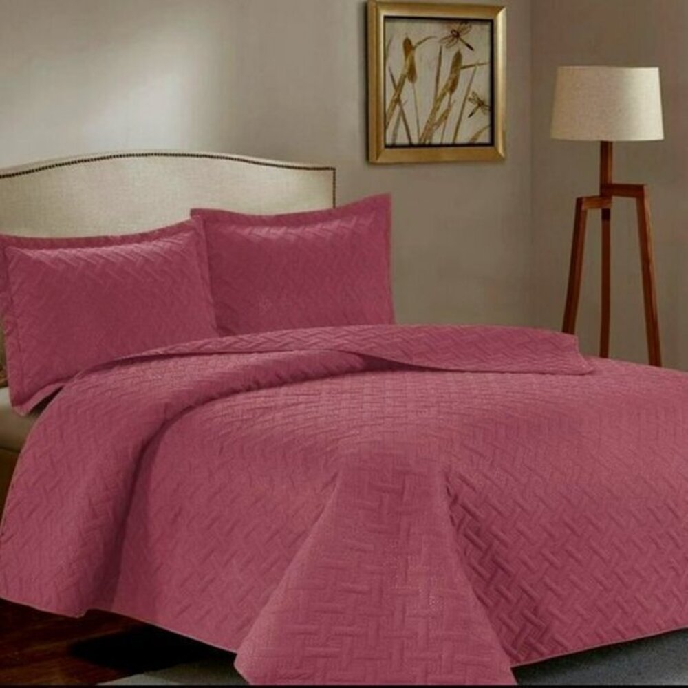 3PC Quilt Bedspread Set Oversized Queen Dusty Rose